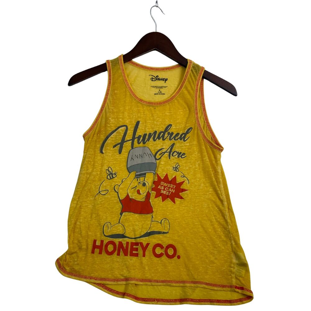 Disney Winnie the Pooh Hundred Acre Honey Co Womens S Yellow Graphic Tank Top